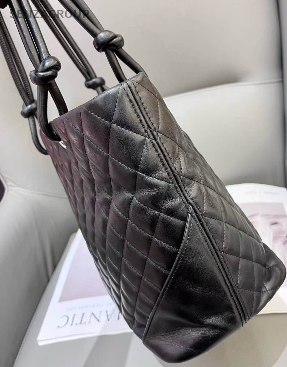 CHANEL Cambon All Black Shoulder bag tote Good Condition