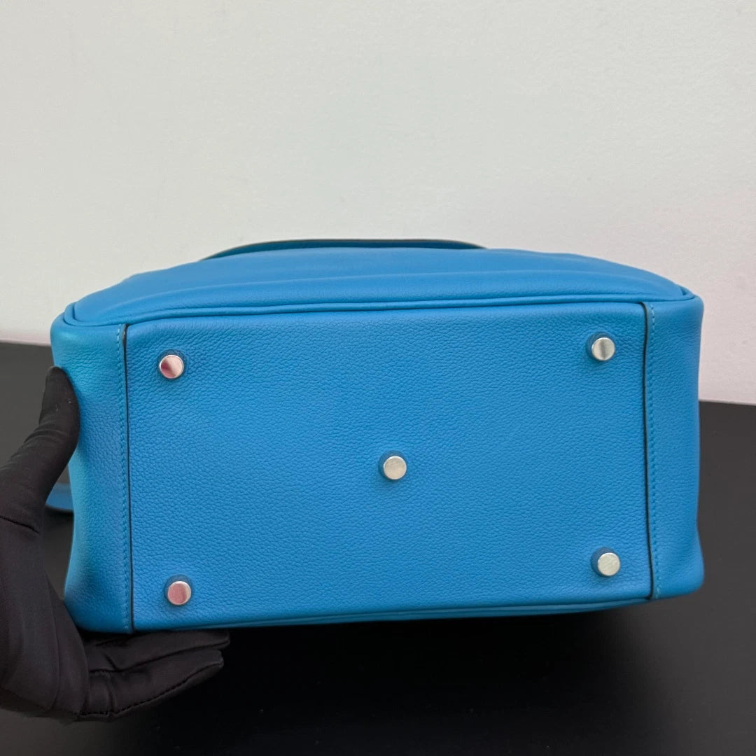 Hermes Lindy26 Evercolor Leather Blue Handbag Shoulder Bag Silver Hardware