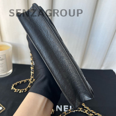 Chanel Black Gold Quilted WOC Chain Bag Classic Women's