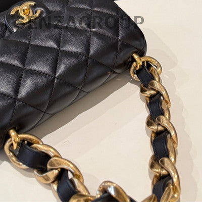 Chanel 22S Quilted Black Gold Chain Shoulder Bag Women Classic