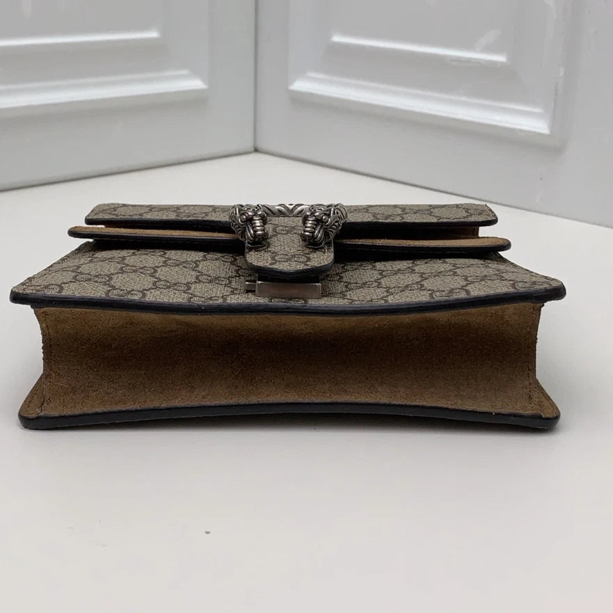 Gucci Dionysus Canvas Suede Chain Shoulder Crossbody Brown Silver Women Classic