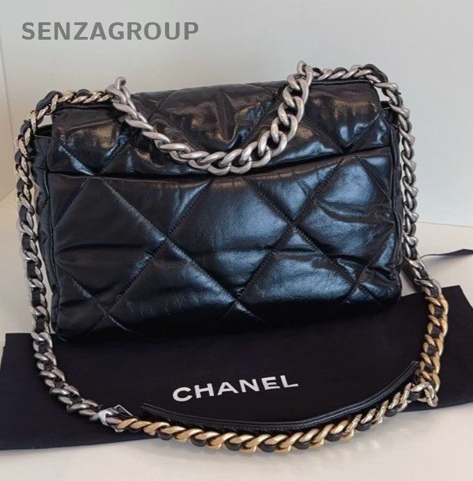 Chanel 19Bag MM Chain Top Handle Bag Crossbody Black Silver Women Classic
