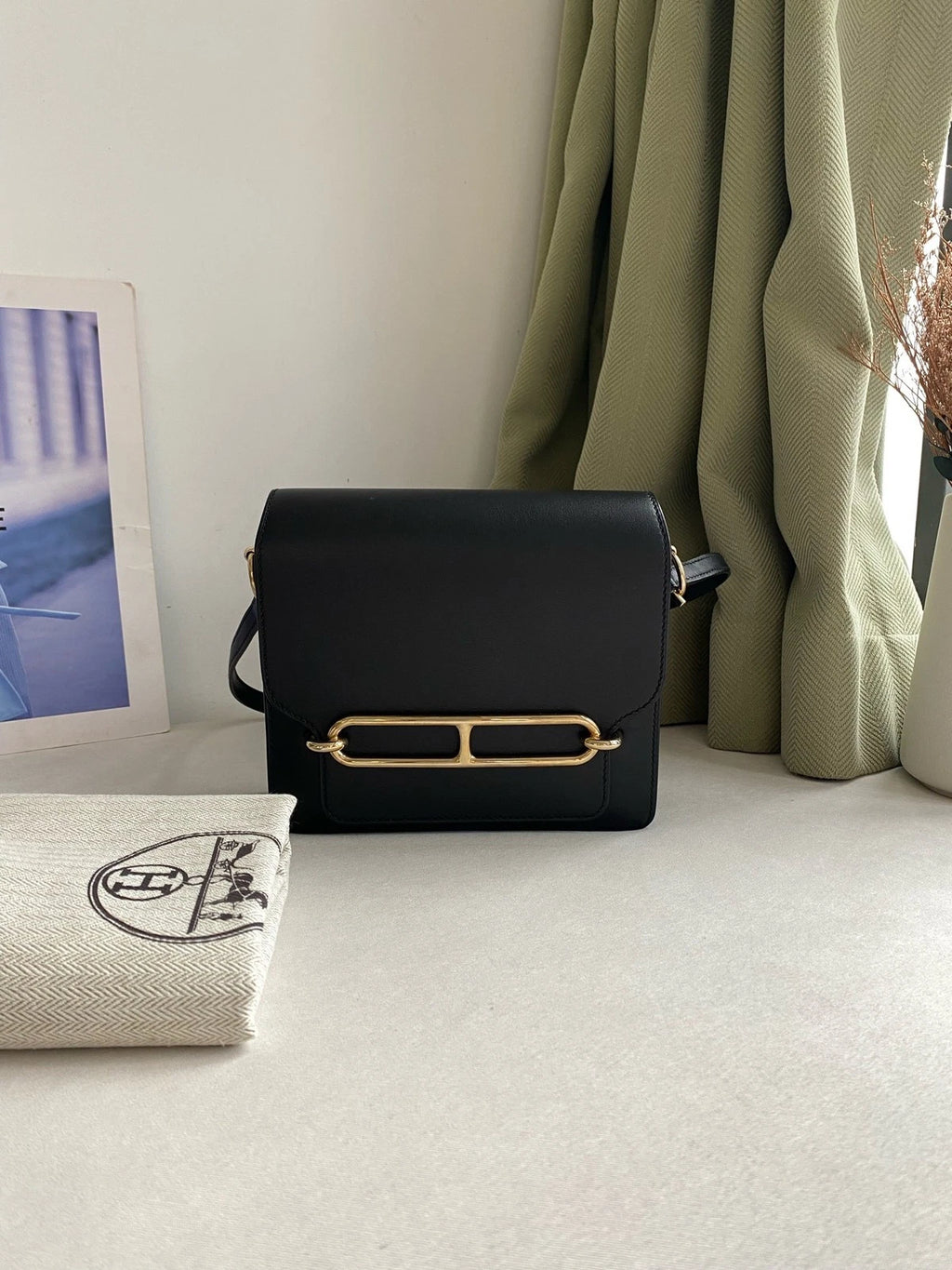 Hermes Roulis19 Black Gold Epi Leather Shoulder Crossbody Bag For Women
