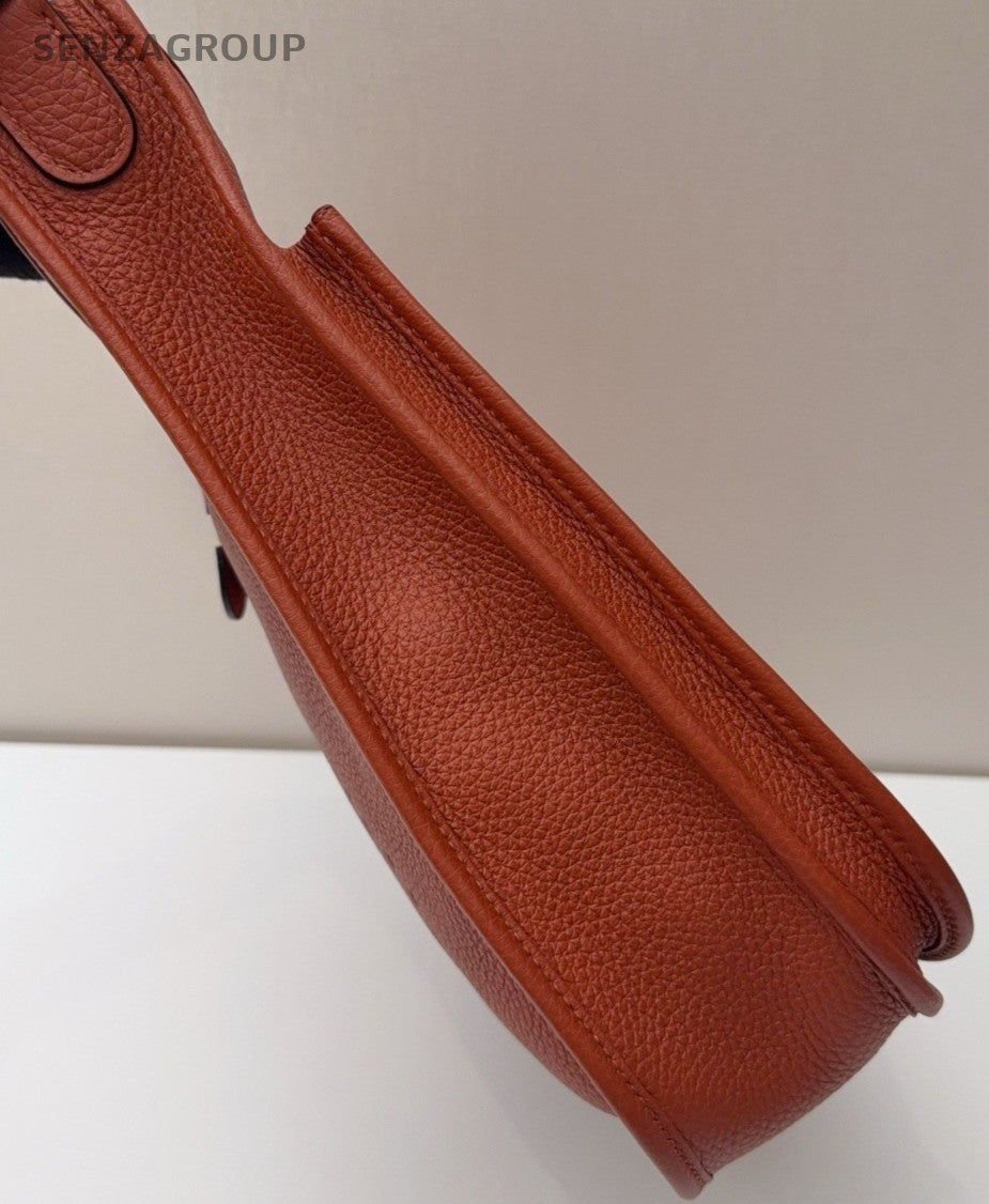 HERMES Evelyne TC Leather Shoulder Bag Crossbody Brown Silver Used Women Classic