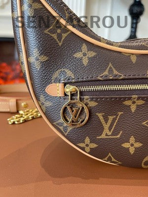 Louis Vuitton Loop Monogram Canvas Chain Shoulder Bag Brown Gold