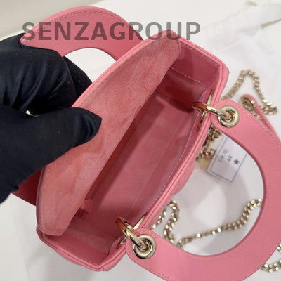 Dior Lady Dior Mini Lambskin Cannage Bag Pink Gold Chain Strap