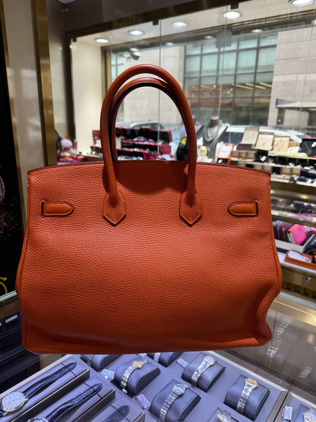 Hermes Birkin 35 Orange Togo Leather Top Handle Bag For Women