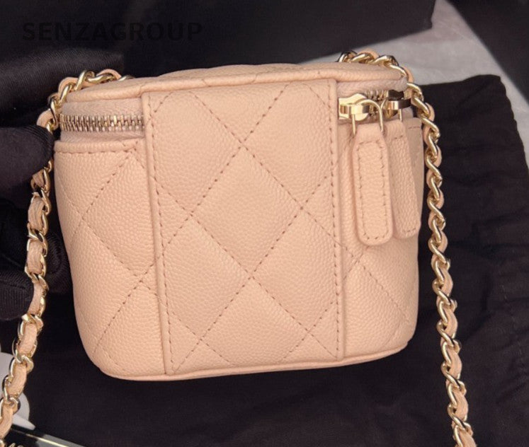 CHANEL Calfskin Box mini Nude pink Chain Shoulder bag Crossbody mini