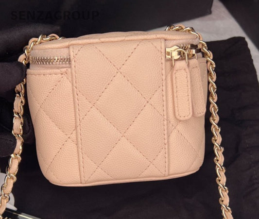 CHANEL Calfskin Box mini Nude pink Chain Shoulder bag Crossbody mini