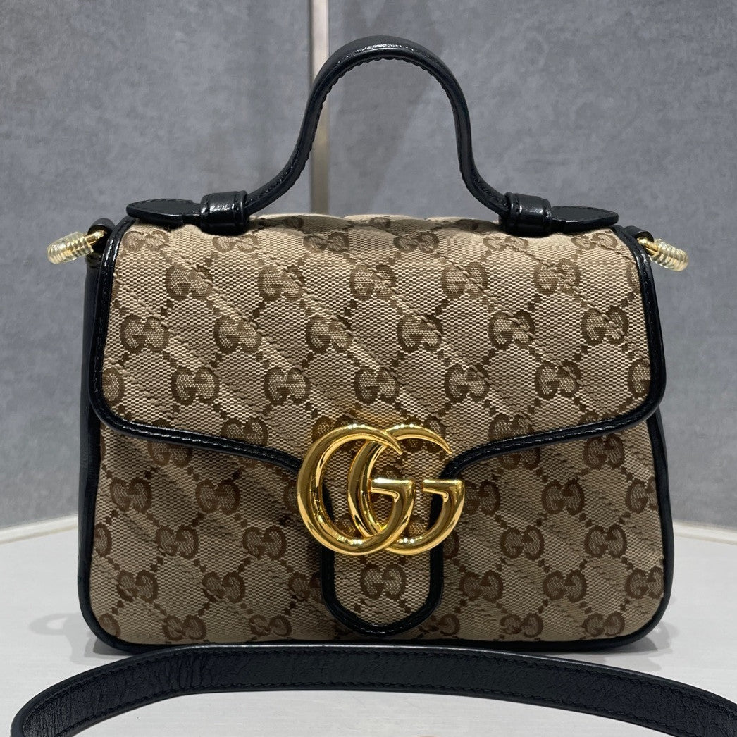 Gucci Marmont Brown Black Gold Buckle Messenger Shoulder Bag Women