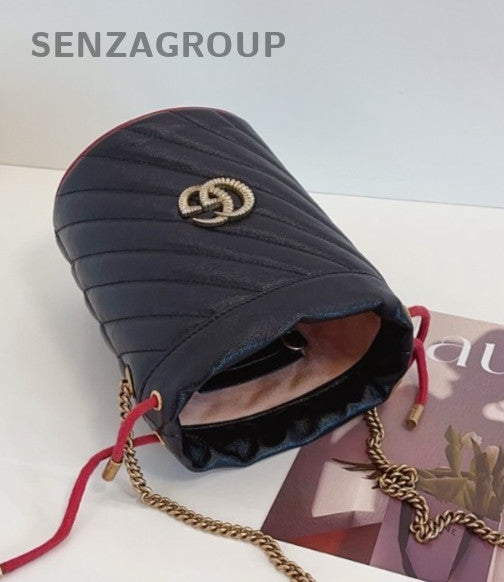 GUCCI Marmont mini Bucket Drawstring Chain Shoulder bag Crossbody Women Black