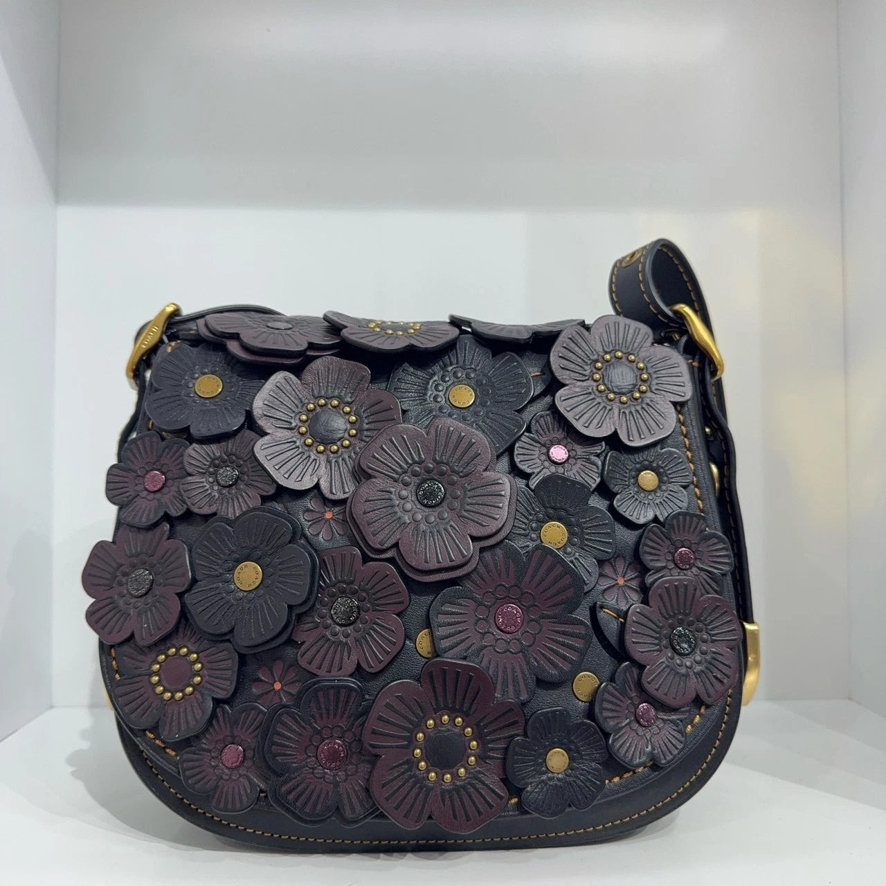 Coach Genuine Leather Camellia Limited Saddle Shoulder Crossbody Bag For Women