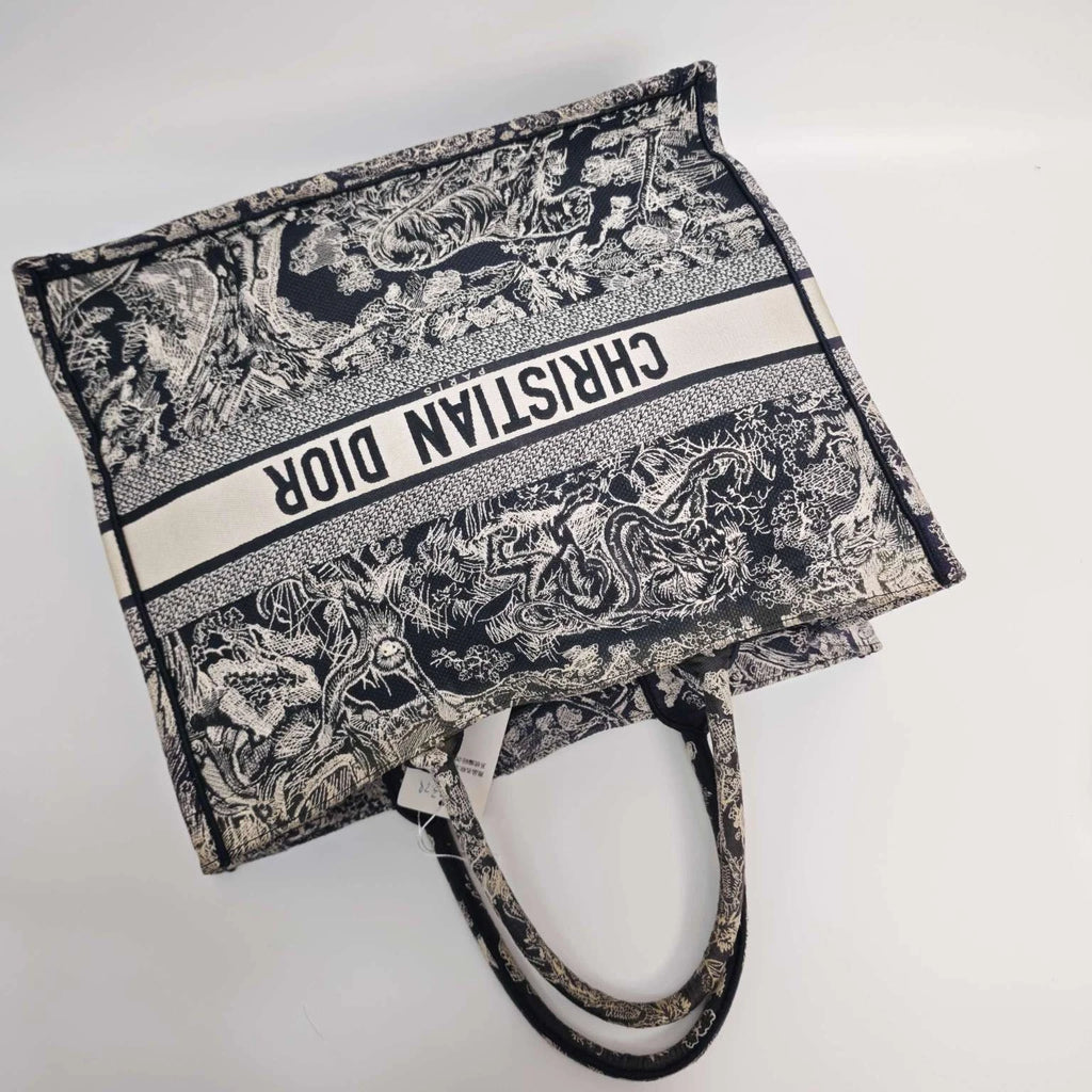 Authentic Dior Embroidered Canvas Large Zoo Book Tote Handbag For Women