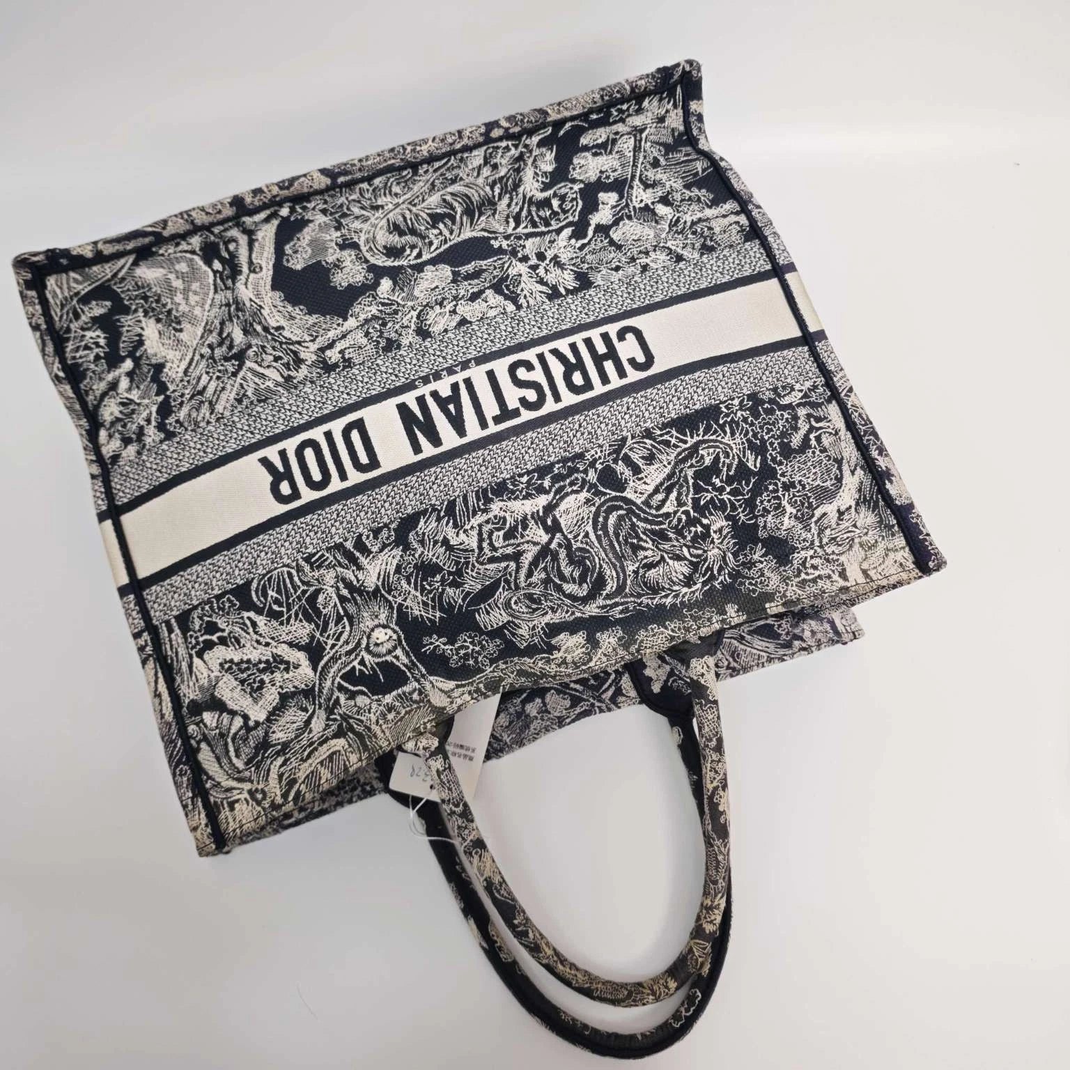 Authentic Dior Embroidered Canvas Large Zoo Book Tote Handbag For Women