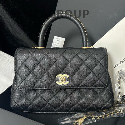 Chanel Coco Handle Black Caviar Small Quilted Chain Shoulder Bag