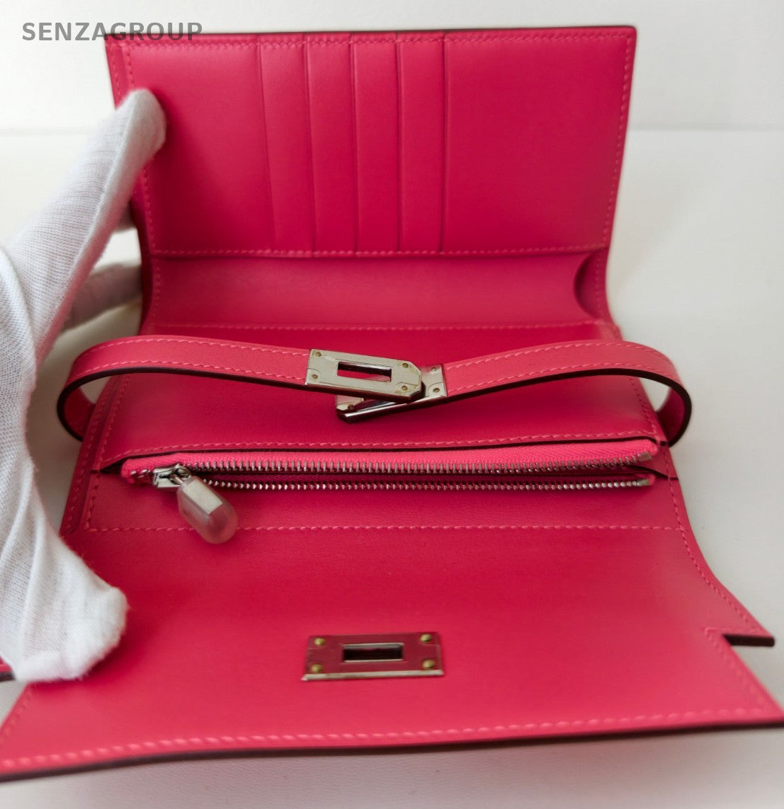 Hermes Kelly Long Wallet Clutch Silver Hardware Pink Used Women Classic Designer