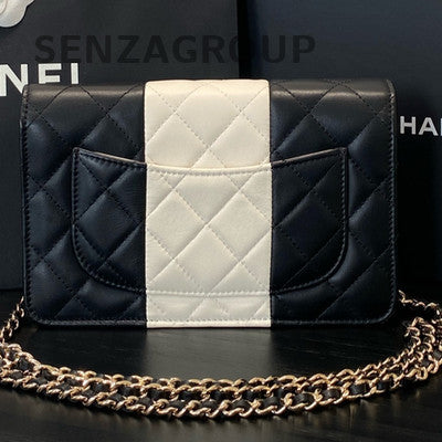 Chanel Black & White WOC Chain Shoulder Crossbody Bag Gold Hardware