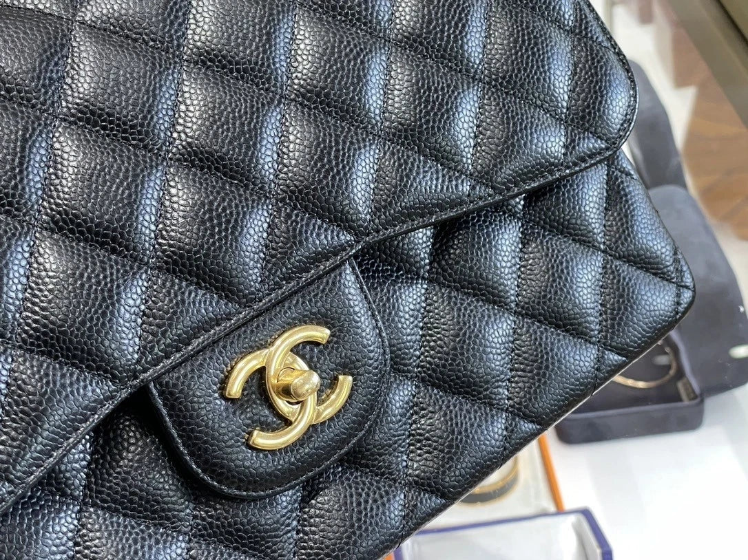 CHANEL Classic Flap Jumbo Black Leather Shoulder Bag For Women