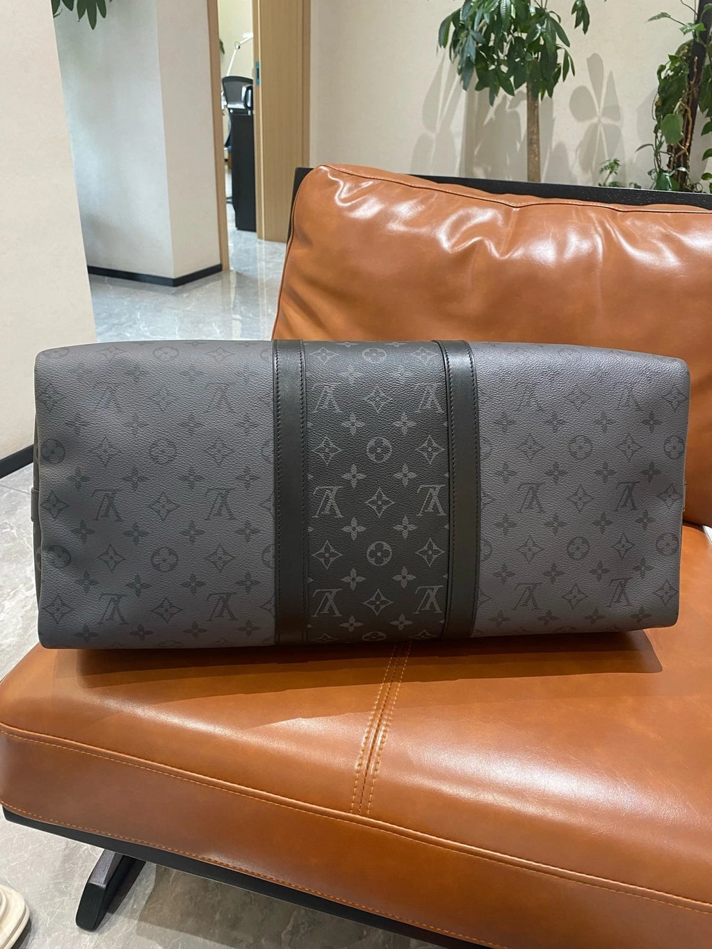Louis Vuitton Keep all Monogram Canvas Black Silver Top Handle Shoulder Bag