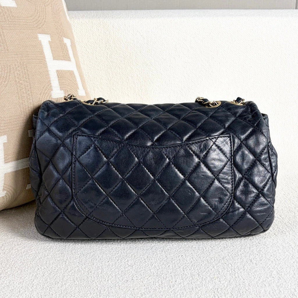 Chanel Classic Flap Chain Lambskin Shoulder Crossbody Blue Gold Women Diamond