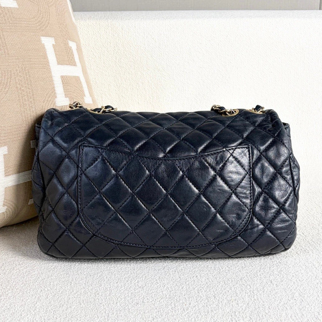 Chanel Classic Flap Chain Lambskin Shoulder Crossbody Blue Gold Women Diamond