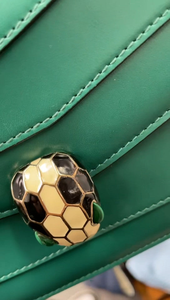 Bvlgari Small Green Serpenti Forever Bag with Gold Chain Strap