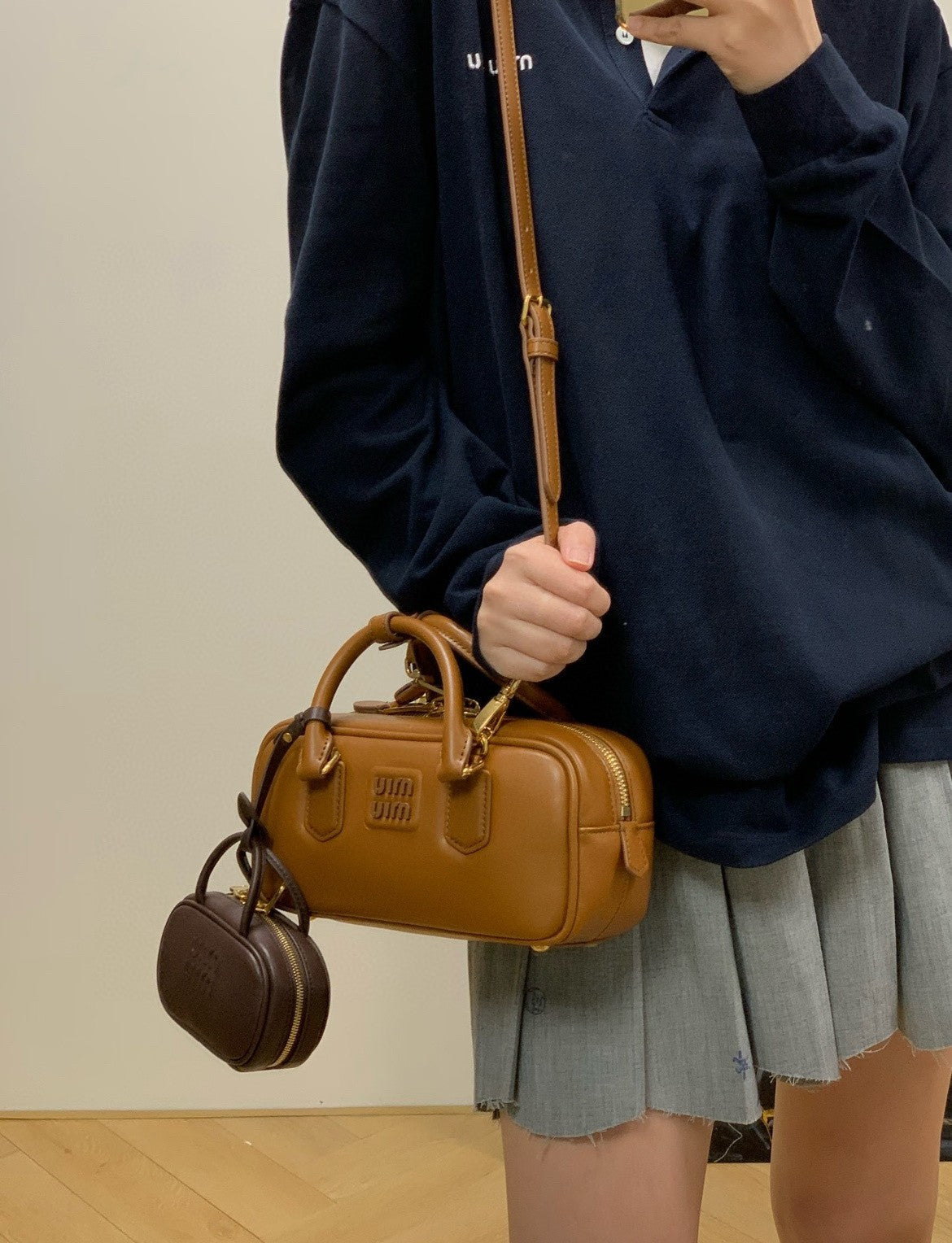 Miu Miu Arcadie PM Bowling Top Handle Shoulder Bag Brown Almost Brand New