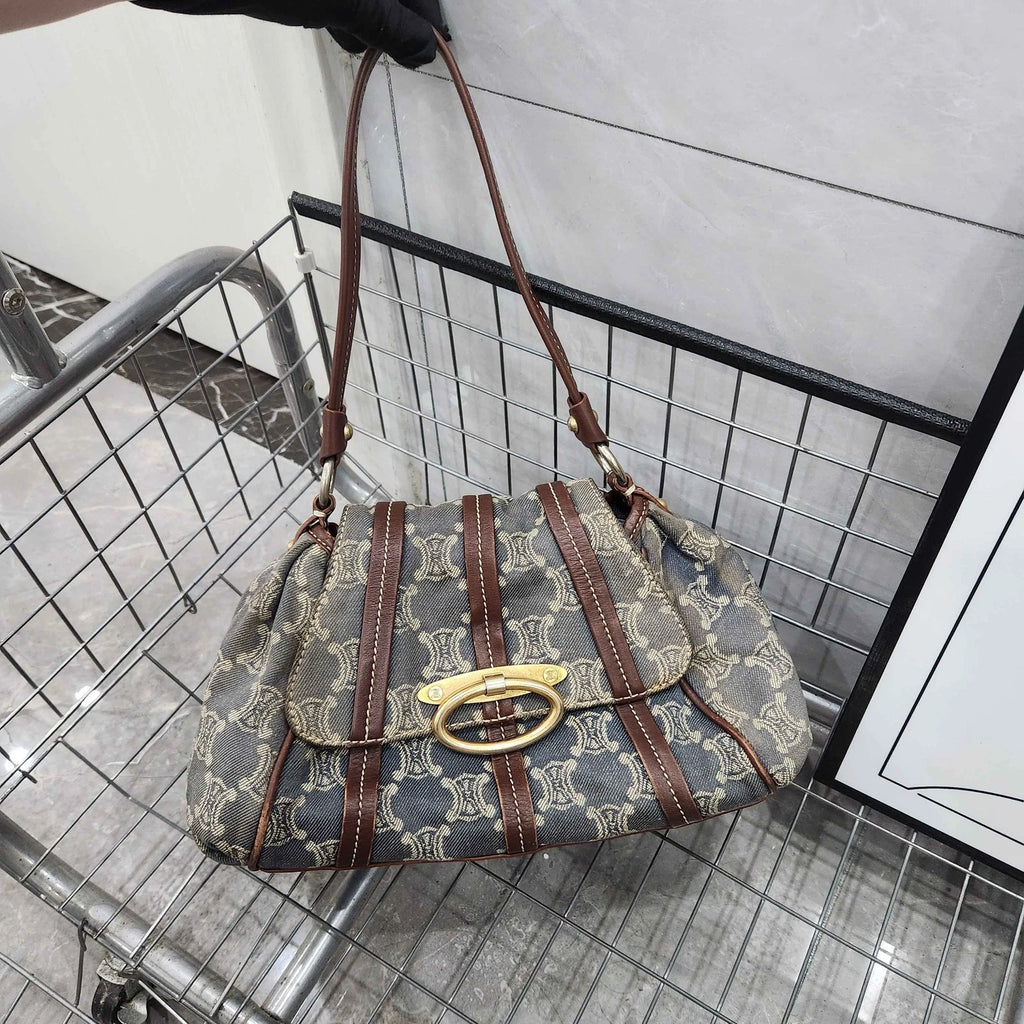 Celine Vintage Denim Triomphe Shoulder Handbag For Women