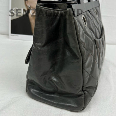 Chanel Gray Silver Waxed Calfskin Quilted Chain Shoulder Bag - Women's Fashion