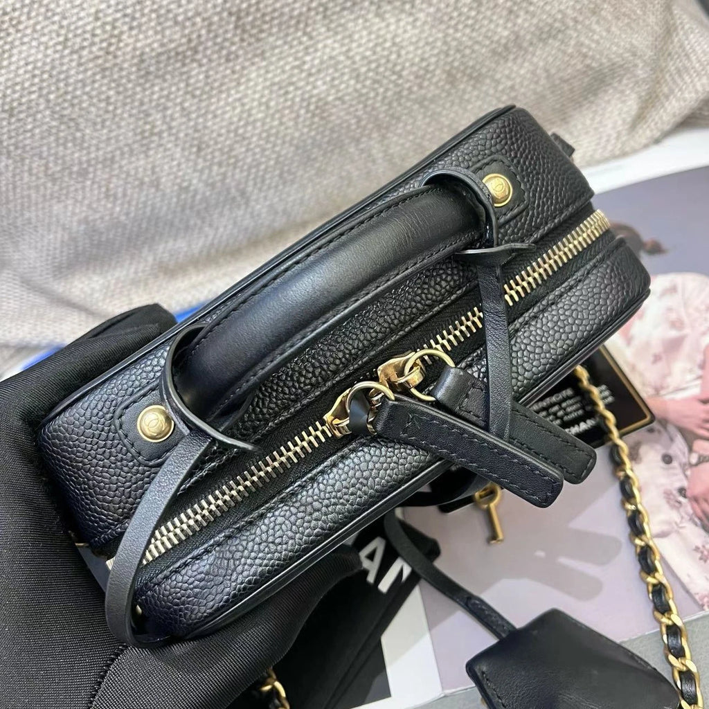 Chanel Vanity Case PM Chain Top Handle Crossbody Black Gold Women Diamond