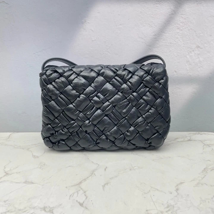 Bottega Veneta Black Woven Leather Shoulder Crossbody For Women