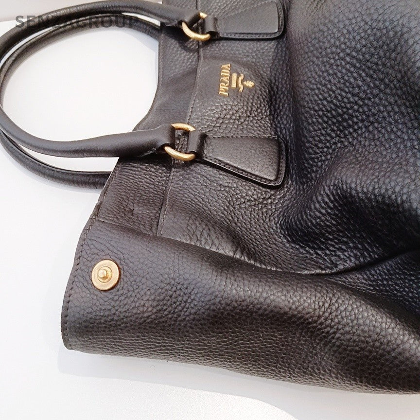 Prada Galleria Classic Black Gold Top Handle Shoulder Bag Used Women Designer