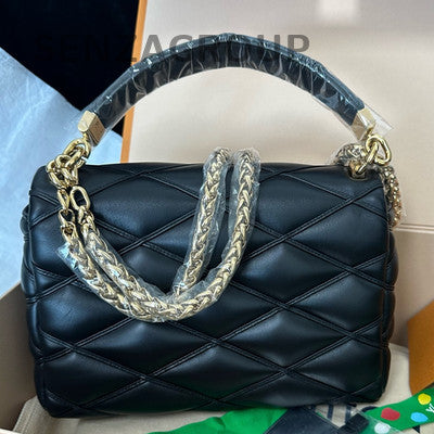 Louis Vuitton MM Black Lambskin Gold Buckle Chain Shoulder Handbag