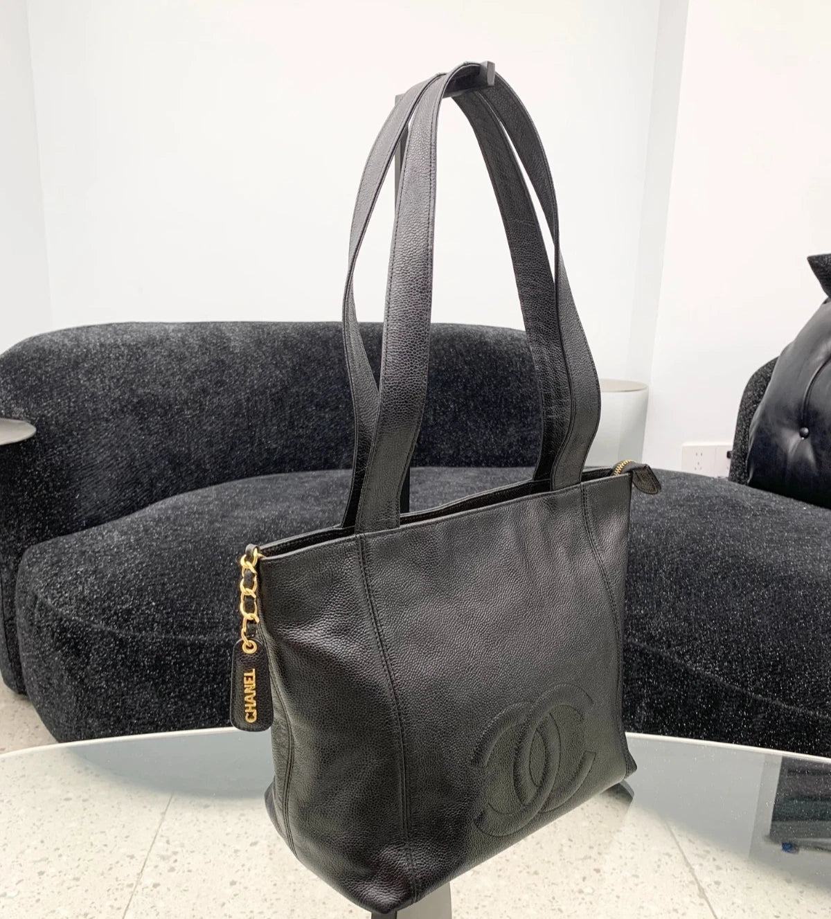 Chanel Calfskin Black Shoulder Bag Gold Hardware Claasic S Excellent