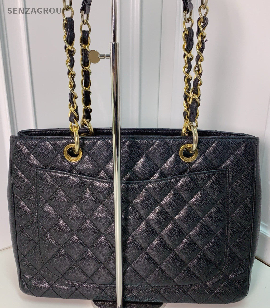 Chanel GST Chain Shoulder Bag Black Gold Used Women Classic Designer