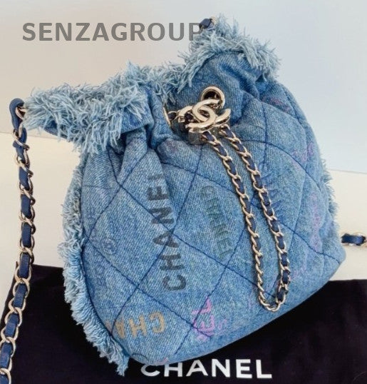 Chanel 22Bag Bucket Chain Shoulder Bag Crossbody Blue Silver Women Classic