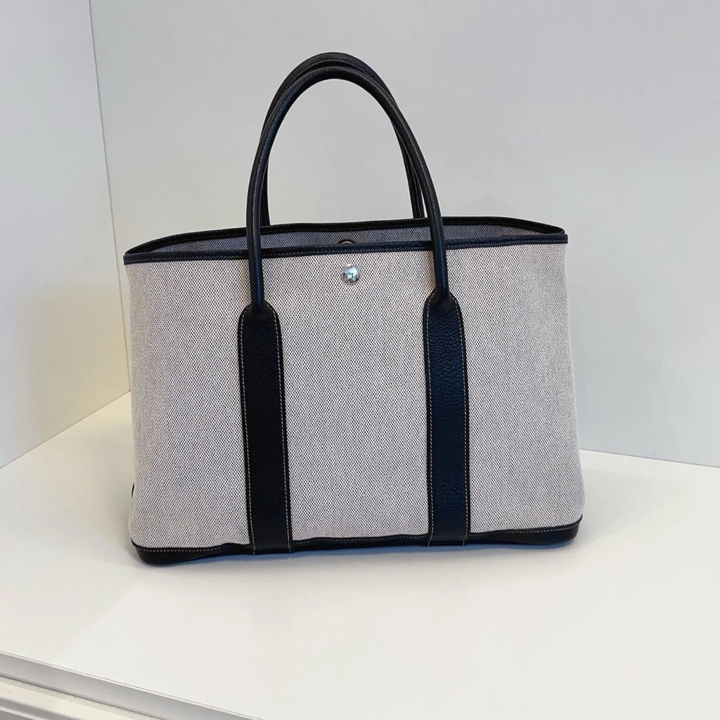 Authentic Hermes Garden Party36 Tote Top Handle Bag Black and White