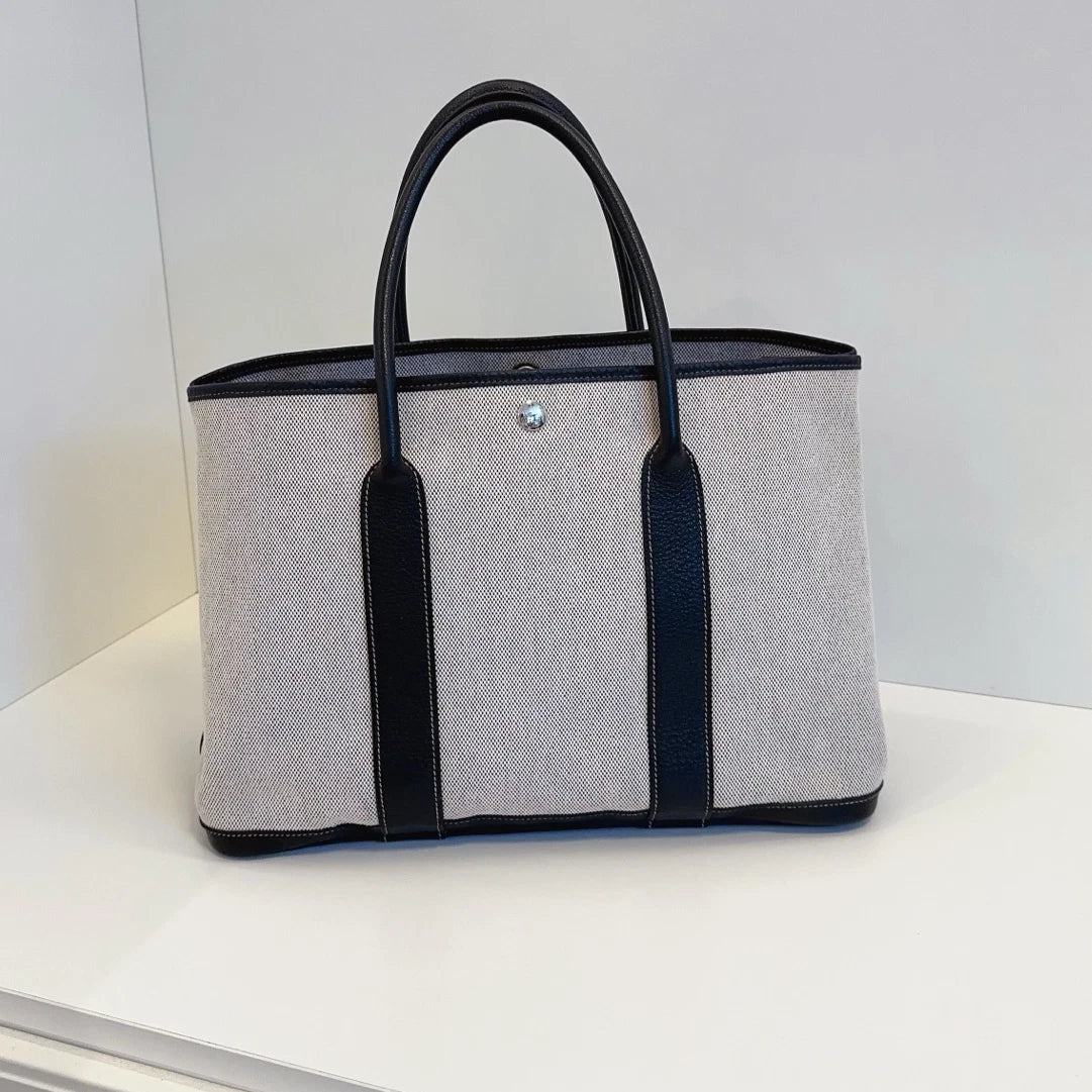 Authentic Hermes Garden Party36 Tote Top Handle Bag Black and White