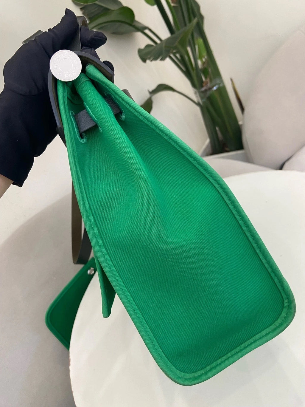 Hermes Herbag31 Green Canvas Leather Shoulder Bag For Women