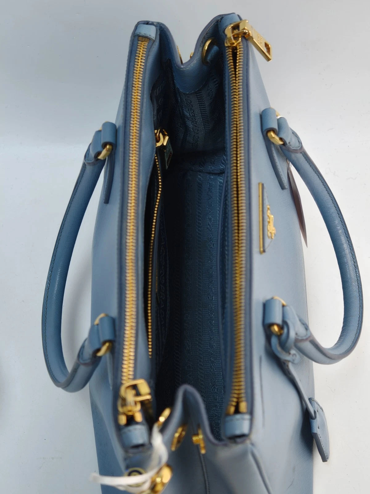 Prada Galleria 2Way Top Handle Bag Crossbody Blue Gold Used Women Classic