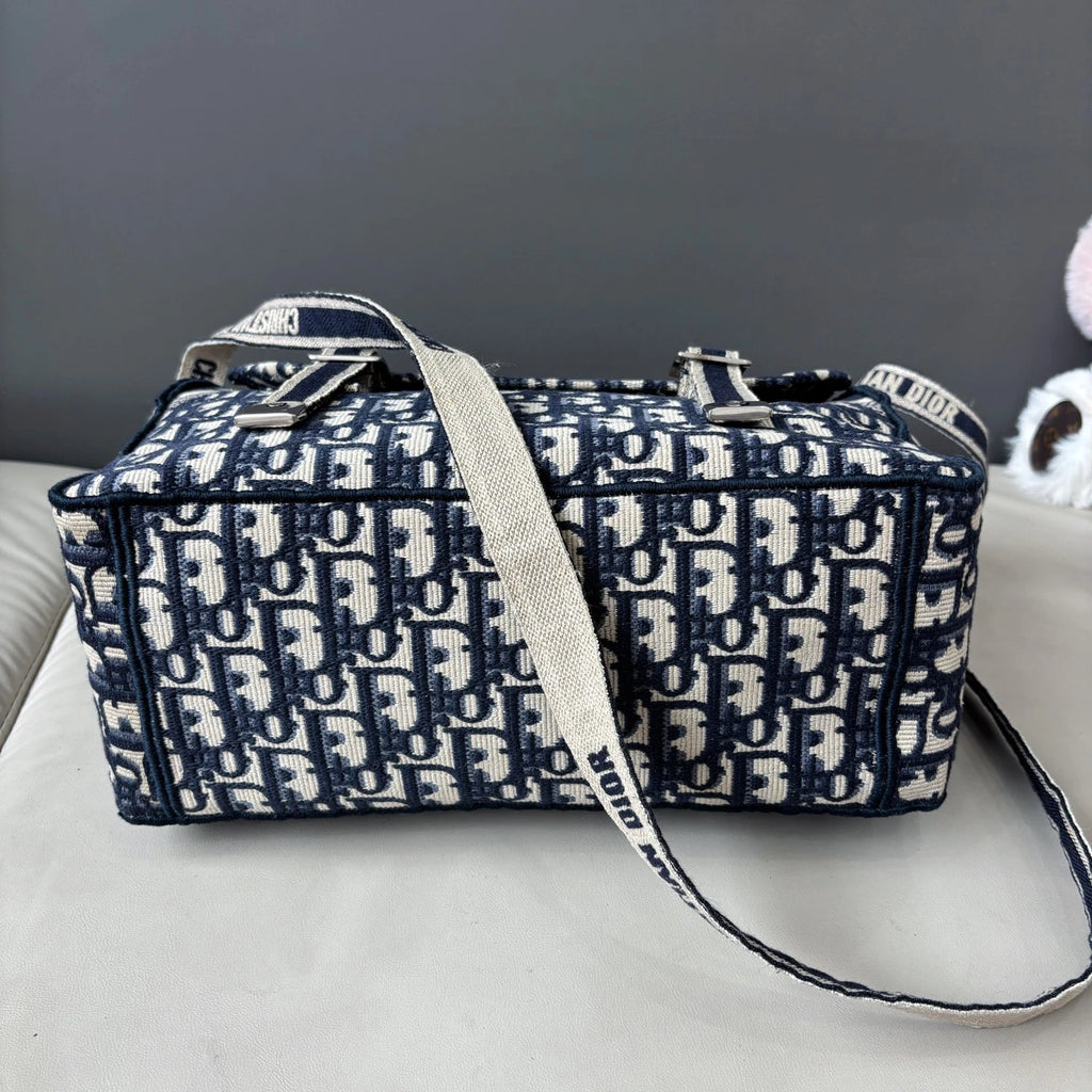 Excellent Christian Dior Camp Messenger Bag Blue Oblique Canvas Shoulder Bag