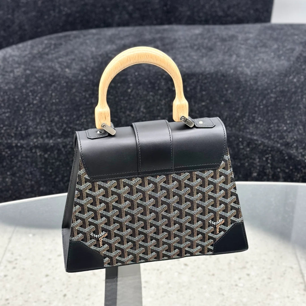 Goyard Saigon MM Top Handle Bag Crossbody Black Silver Women Classic S