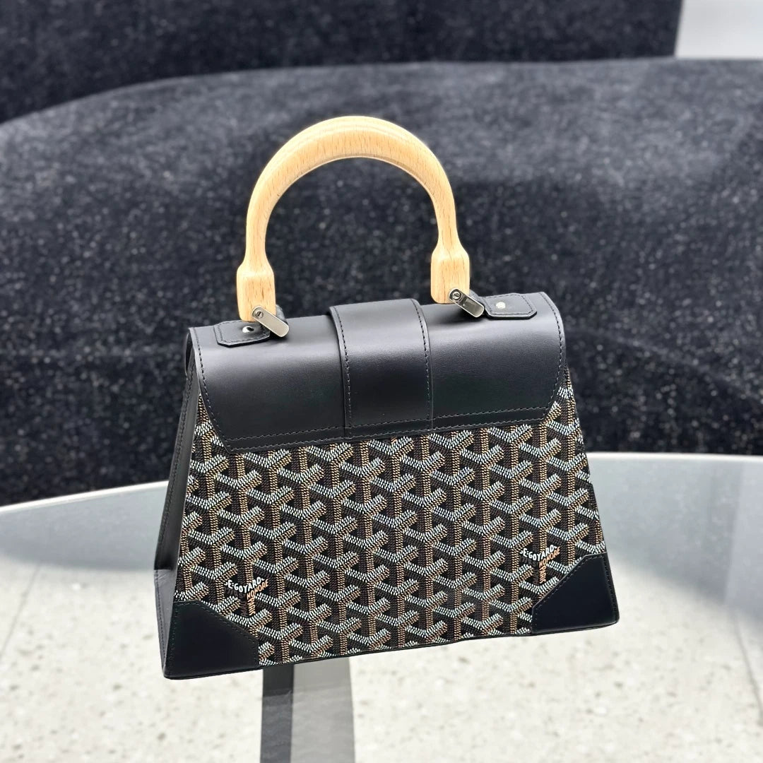 Goyard Saigon MM Top Handle Bag Crossbody Black Silver Women Classic S