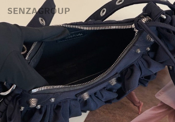 Balenciaga Le Cagole Xs Canvas Shoulder Bag  Black Silver Sweet Women Designer