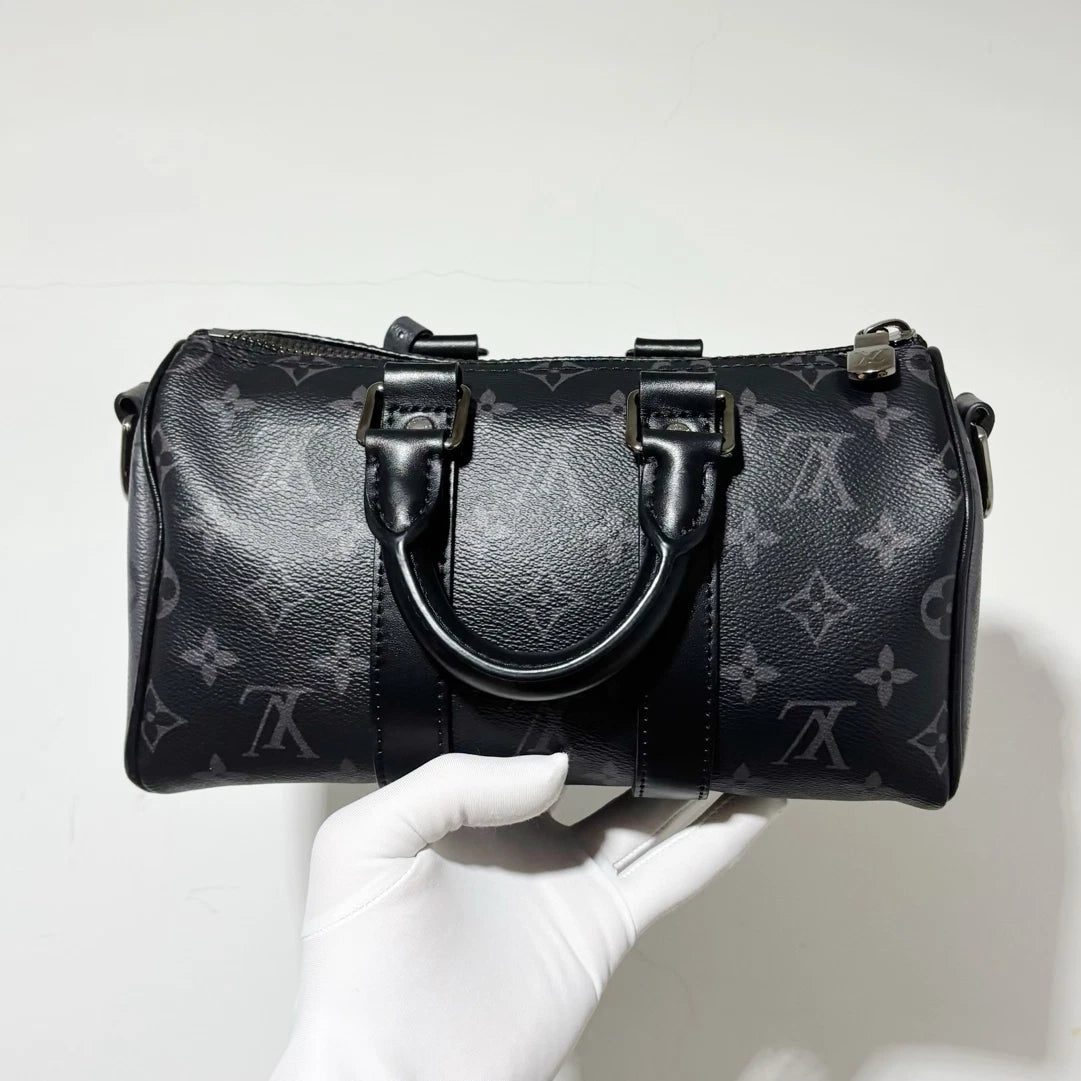 Louis Vuitton Keepall25 Monogram Top Handle Bag Crossbody Black Unisex Adults