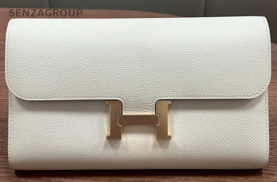 Hermes Constance Epsom Leather Long Wallet White Gold Used Women Classic