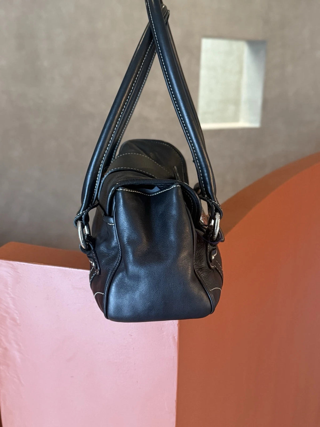 Christian Dior Calfskin PM Shoulder Bag Black Silver Hardware Women Classic