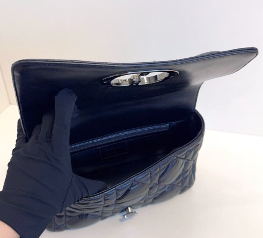 Christian Dior Caro MM Chain Shoulder Bag Crossbody Black Silver Women Classic
