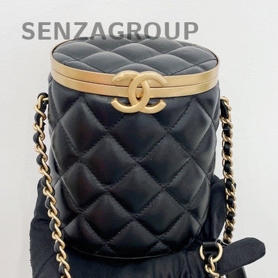 Chanel Black Quilted Lambskin Bucket Bag with Gold Chain Strap