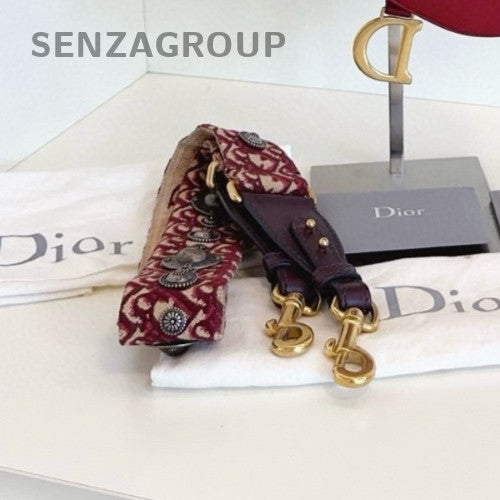 Christian Dior Saddle PM Top Handle Shoulder Bag Crossbody Red Gold Women